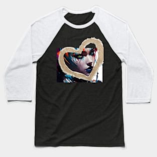 Splashed paint feminine face encircled by heart shape Baseball T-Shirt